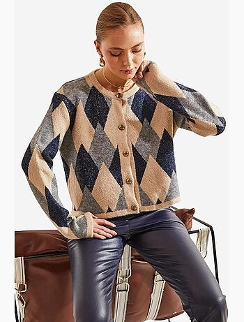Cardigan en maille à motifs losanges lucci