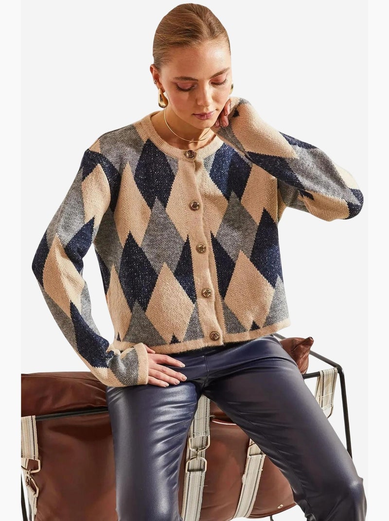 Cardigan en maille à motifs losanges lucci Beige naturel - Kiabi