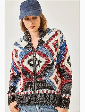 Cardigan en maille à motifs zippé lucci