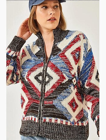 Cardigan en maille à motifs zippé lucci