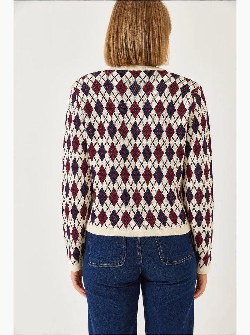 Cardigan en maille à poches avec motif baklava lucci Rouge bordeaux - Kiabi