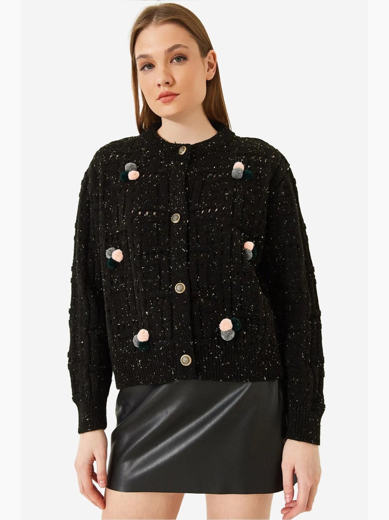 Cardigan en maille à pompons lucci Noir - Kiabi