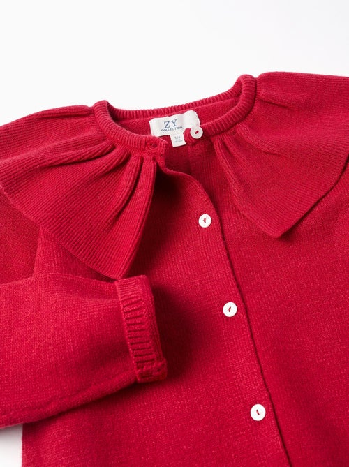 Cardigan en maille à volants et maxi col - Kiabi