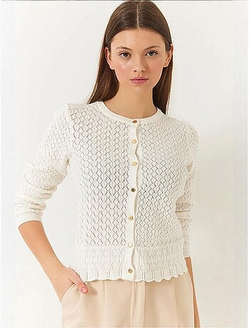 Cardigan en maille ajourée à manches longues et boutons bianco lucci