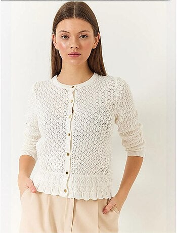 Cardigan en maille ajourée à manches longues et boutons bianco lucci