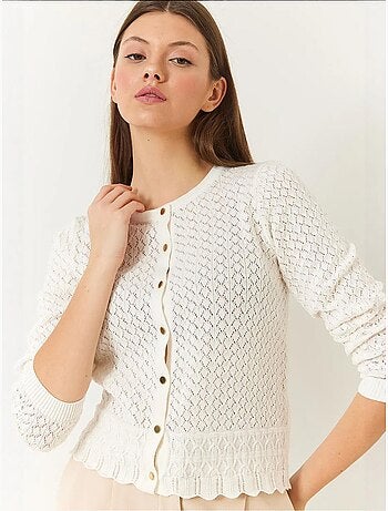 Cardigan en maille ajourée à manches longues et boutons bianco lucci