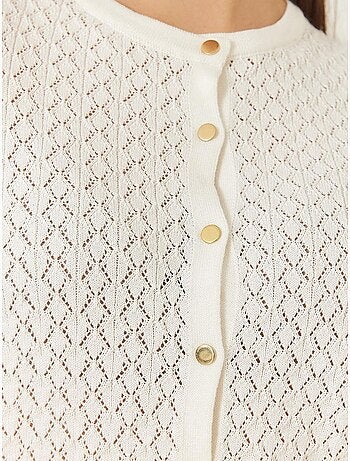 Cardigan en maille ajourée à manches longues et boutons bianco lucci