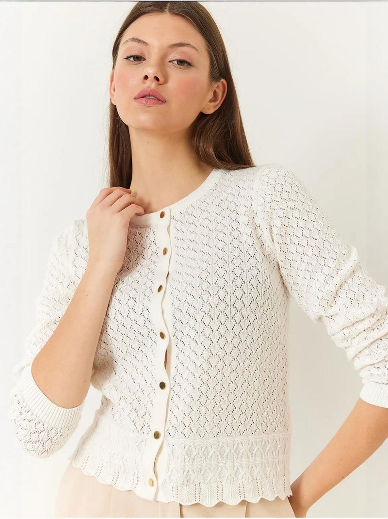 Cardigan en maille ajourée à manches longues et boutons bianco lucci Blanc - Kiabi