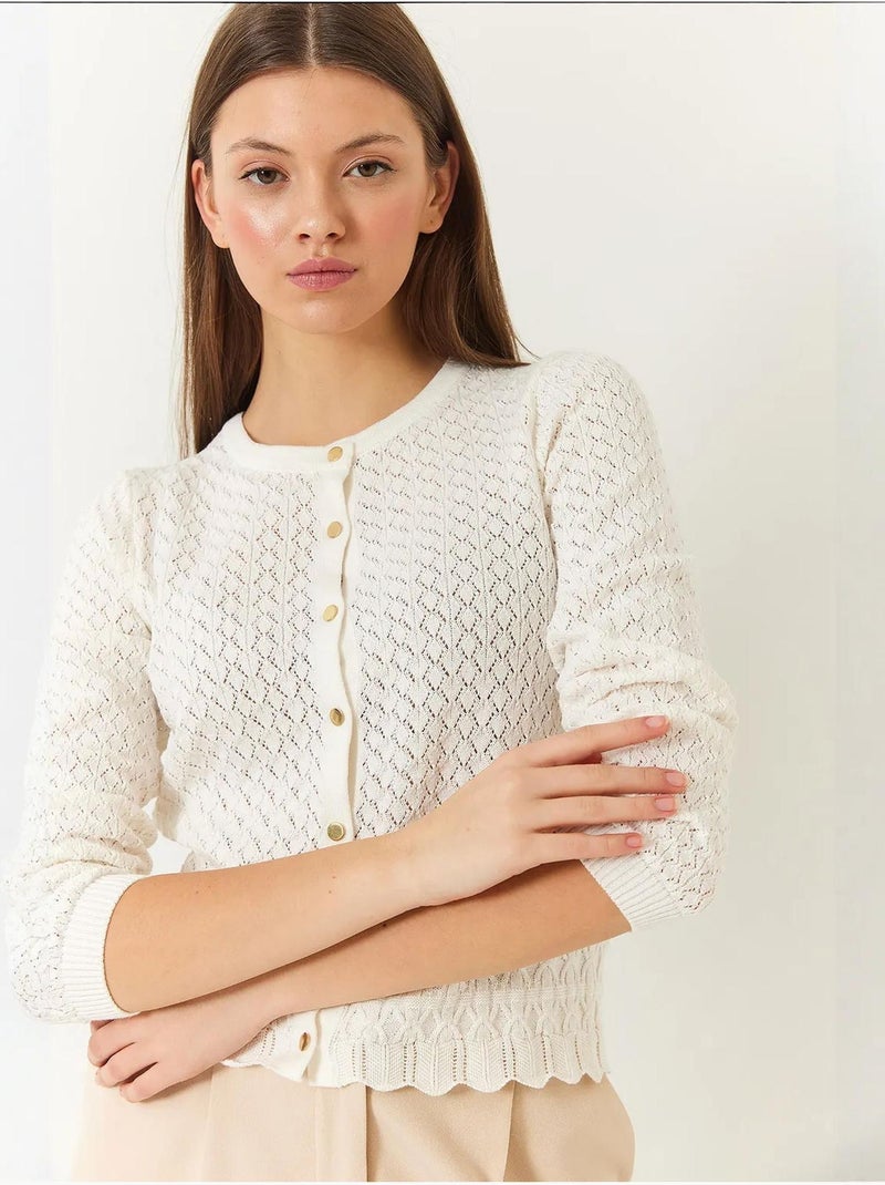 Cardigan en maille ajourée à manches longues et boutons bianco lucci Blanc - Kiabi