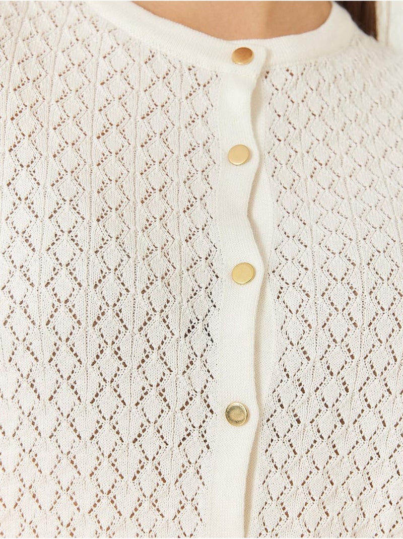 Cardigan en maille ajourée à manches longues et boutons bianco lucci Blanc - Kiabi