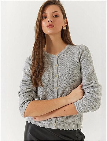 Cardigan en maille ajourée à manches longues et boutons bianco lucci