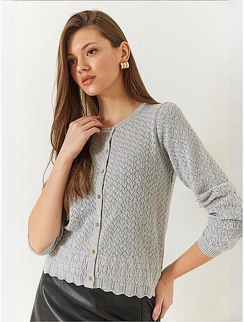 Cardigan en maille ajourée à manches longues et boutons bianco lucci