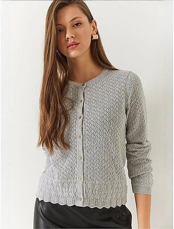 Cardigan en maille ajourée à manches longues et boutons bianco lucci