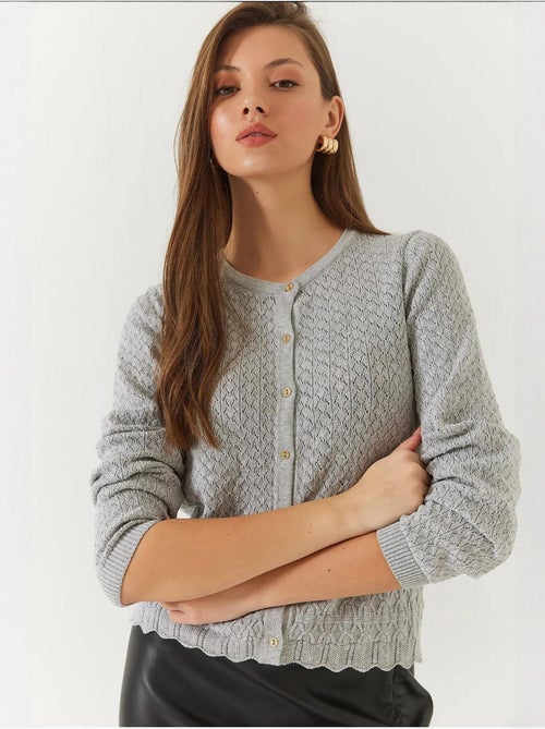 Cardigan en maille ajourée à manches longues et boutons bianco lucci - Kiabi Cardigan en maille ajourée à manches longues et boutons bianco lucci - Kiabi