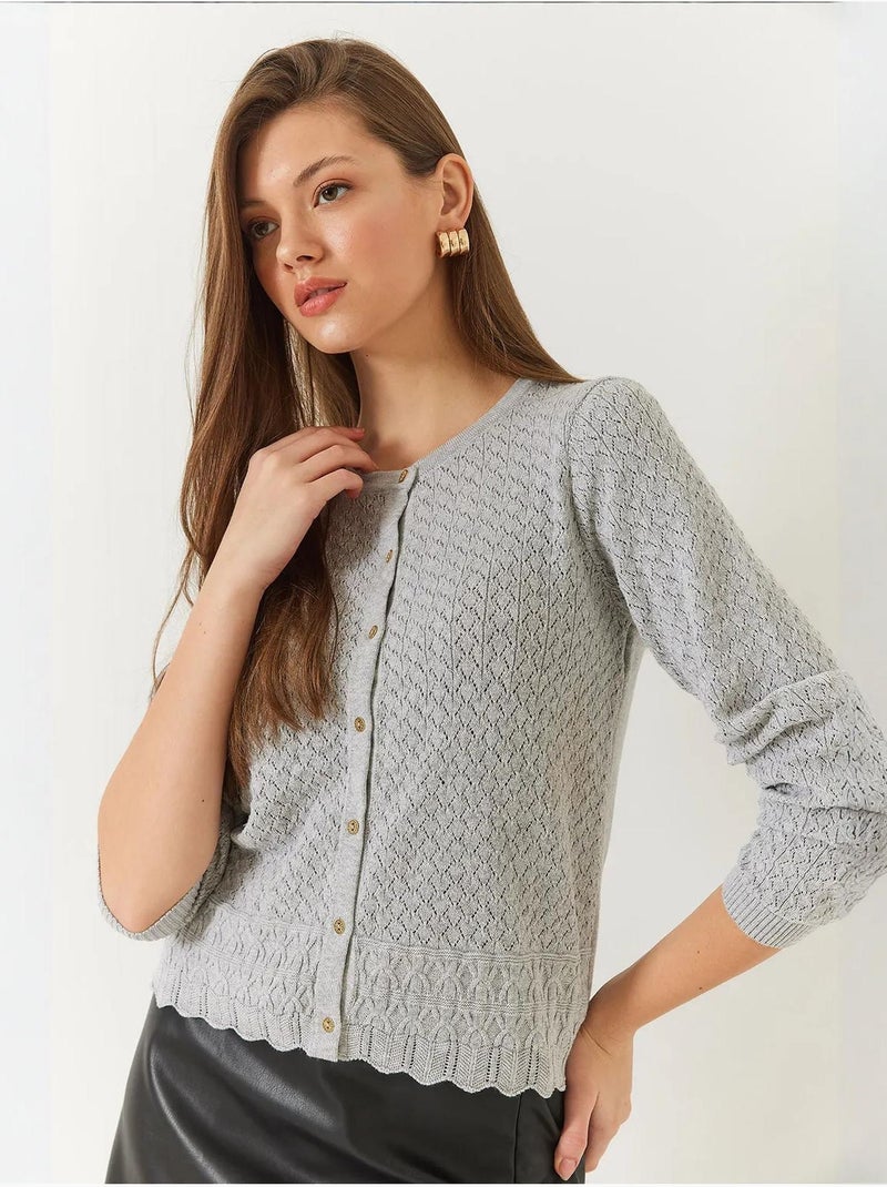 Cardigan en maille ajourée à manches longues et boutons bianco lucci Gris - Kiabi