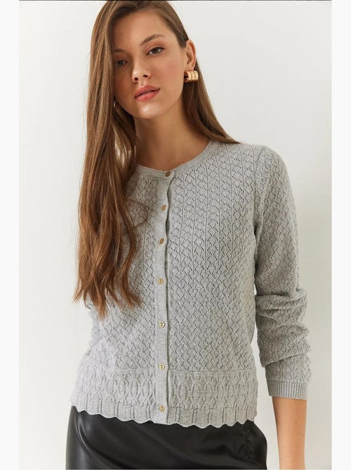Cardigan en maille ajourée à manches longues et boutons bianco lucci - Kiabi Cardigan en maille ajourée à manches longues et boutons bianco lucci - Kiabi