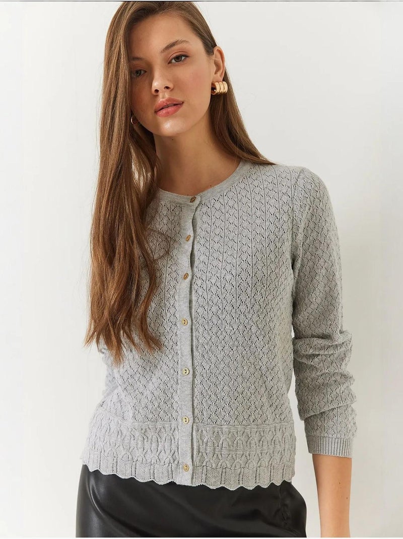 Cardigan en maille ajourée à manches longues et boutons bianco lucci Gris - Kiabi