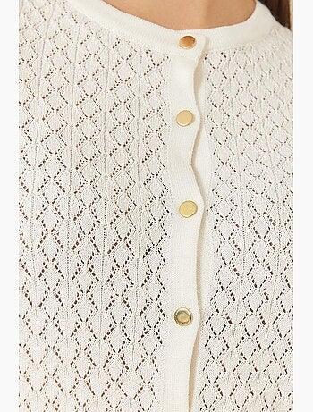 Cardigan en maille ajourée à manches longues et boutons lucci