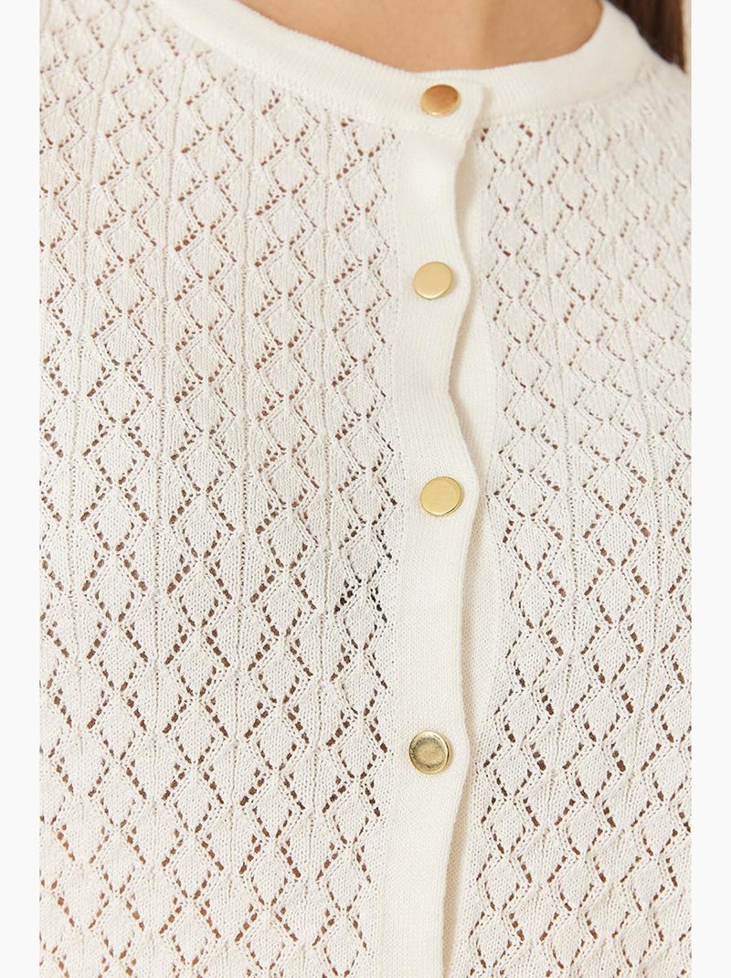 Cardigan en maille ajourée à manches longues et boutons lucci Blanc - Kiabi