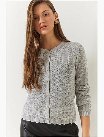 Cardigan en maille ajourée à manches longues et boutons lucci