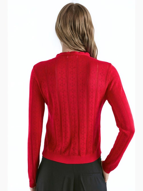 Cardigan en maille ajourée à volants avec fil spécial hiccup - Kiabi