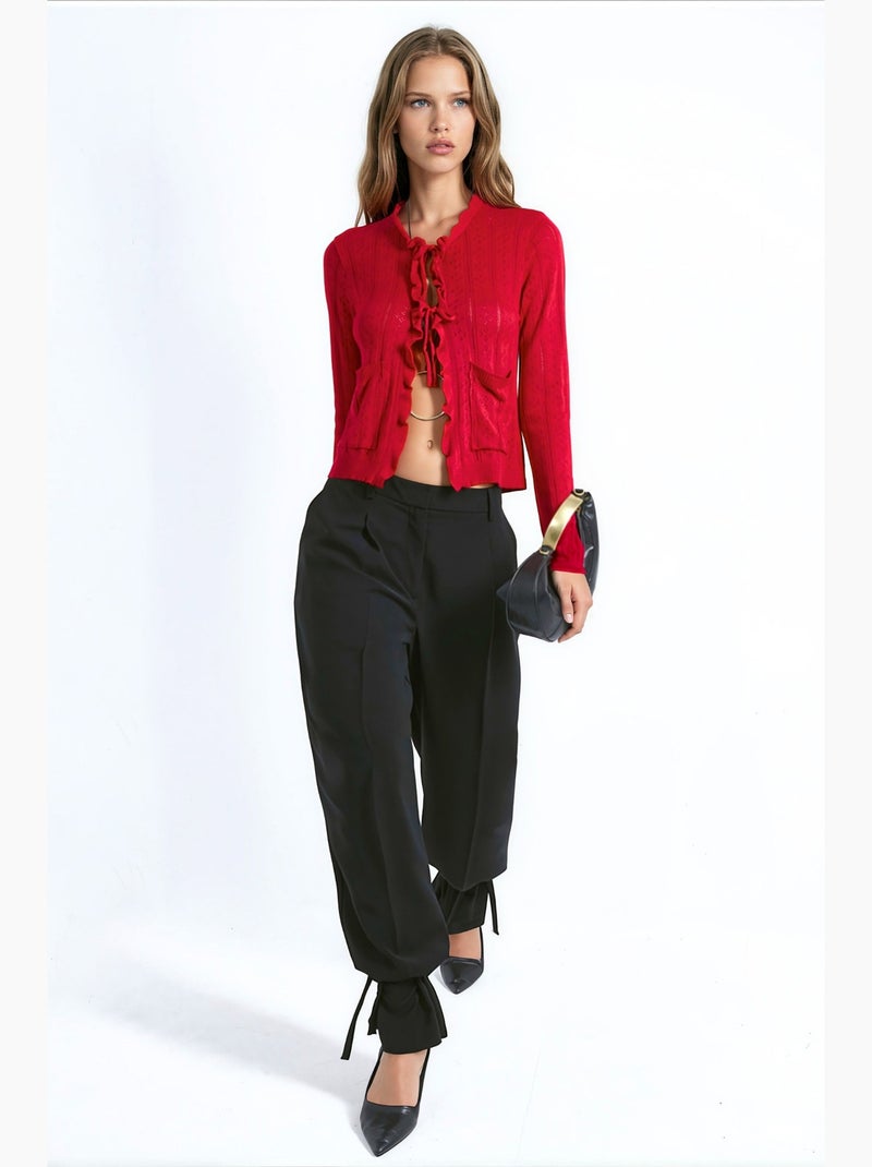 Cardigan en maille ajourée à volants avec fil spécial hiccup Rouge cachemire - Kiabi