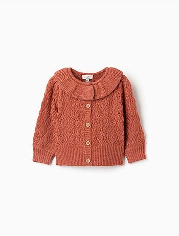 Cardigan en maille ajourée avec col à volants