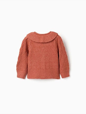 Cardigan en maille ajourée avec col à volants