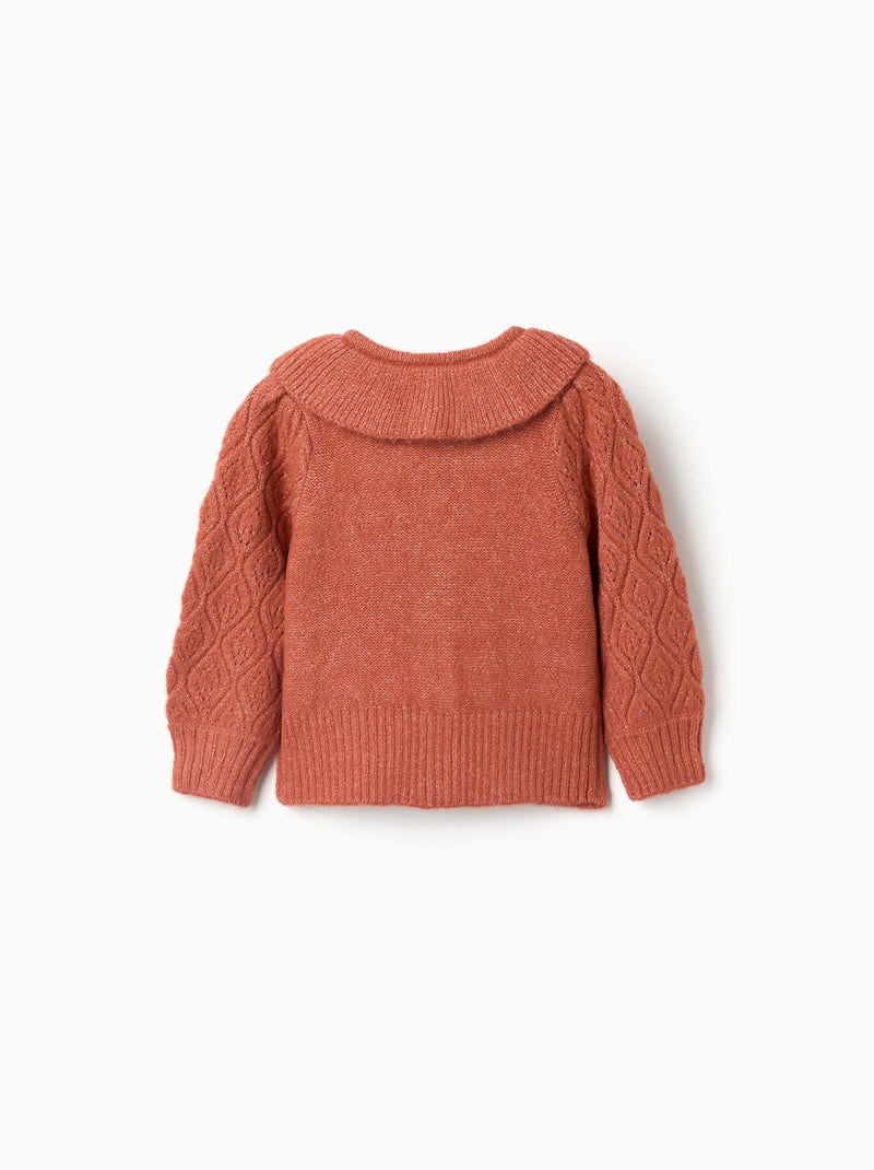 Cardigan en maille ajourée avec col à volants Marron - Kiabi