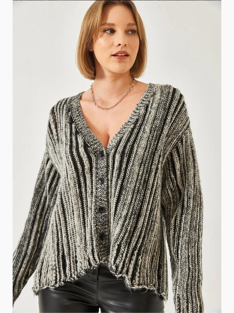 Cardigan en maille ample lucci Noir Blanc - Kiabi