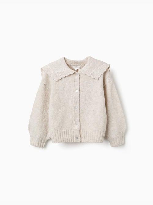Cardigan en maille avec col brodé - Kiabi