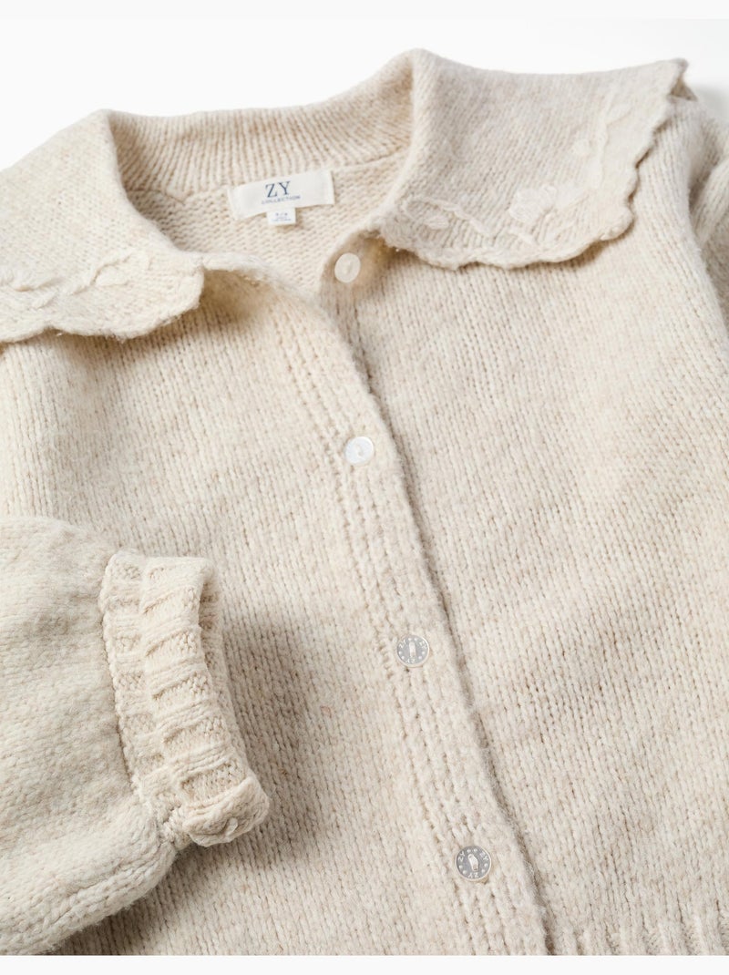 Cardigan en maille avec col brodé Beige clair - Kiabi