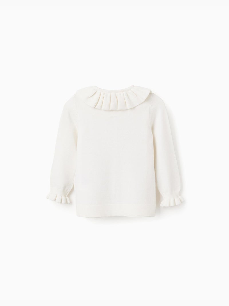 Cardigan en maille avec col et poignets à volants Blanc - Kiabi