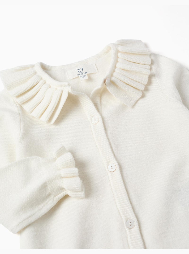 Cardigan en maille avec col et poignets à volants Blanc - Kiabi