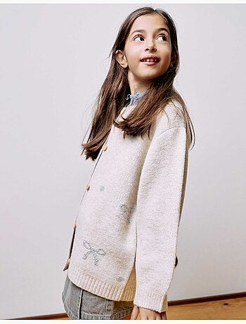 Cardigan en maille avec nœuds et pois jacquard