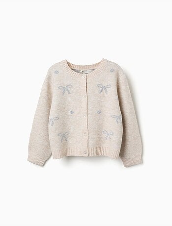 Cardigan en maille avec nœuds et pois jacquard