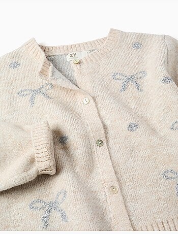 Cardigan en maille avec nœuds et pois jacquard