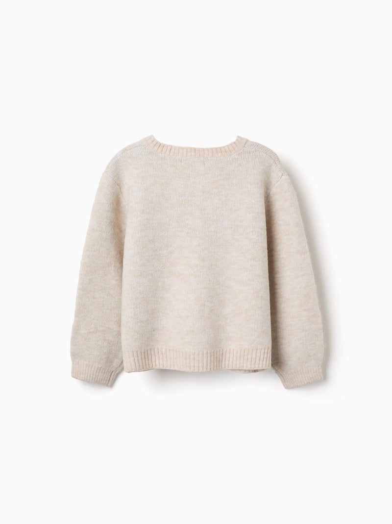 Cardigan en maille avec nœuds et pois jacquard Beige clair - Kiabi
