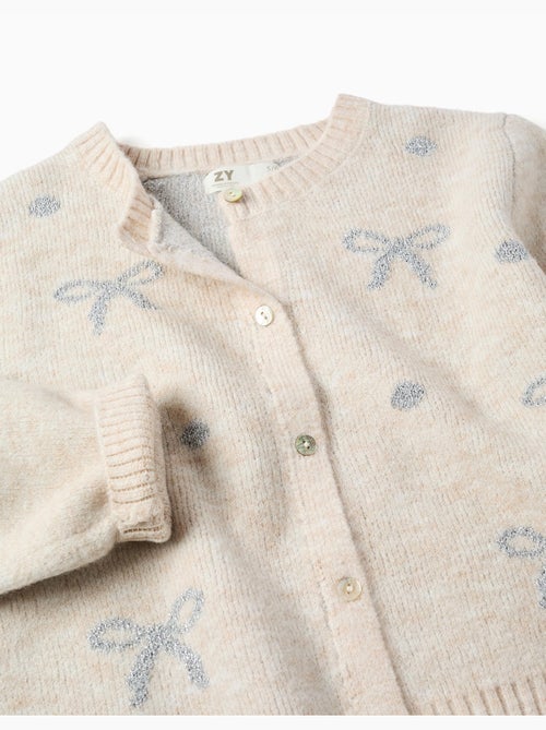 Cardigan en maille avec nœuds et pois jacquard - Kiabi