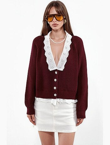 Cardigan en maille boutonné avec détail de col hiccup