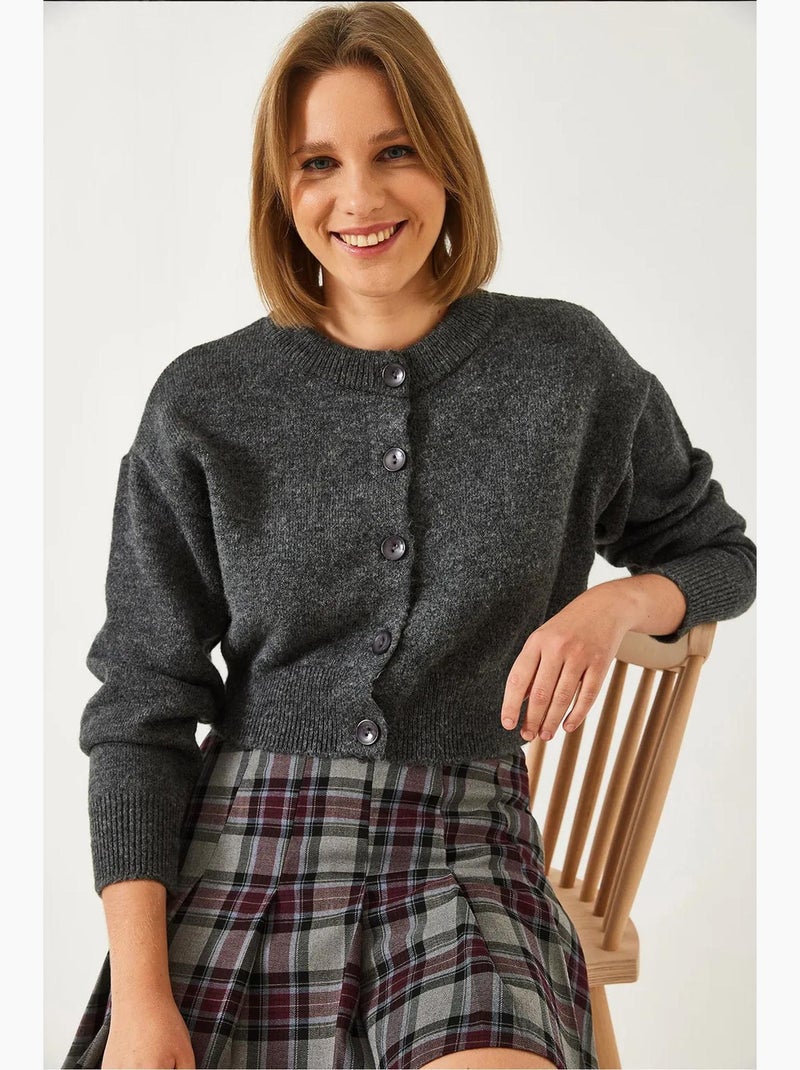 Cardigan en maille boutonnée lucci Gris foncé - Kiabi