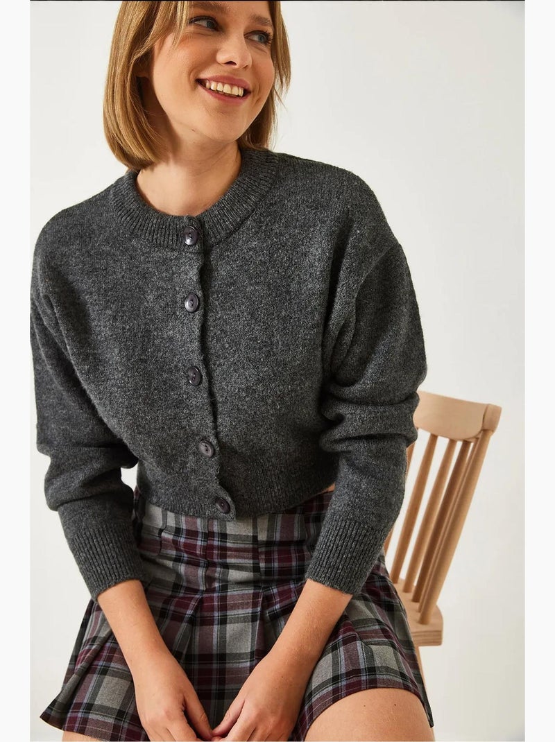 Cardigan en maille boutonnée lucci Gris foncé - Kiabi