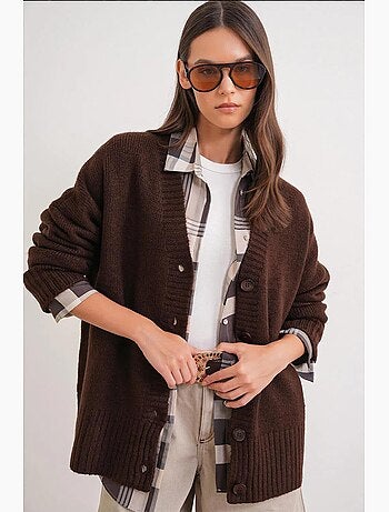 Cardigan en maille côtelée à col en v boutonné mixray