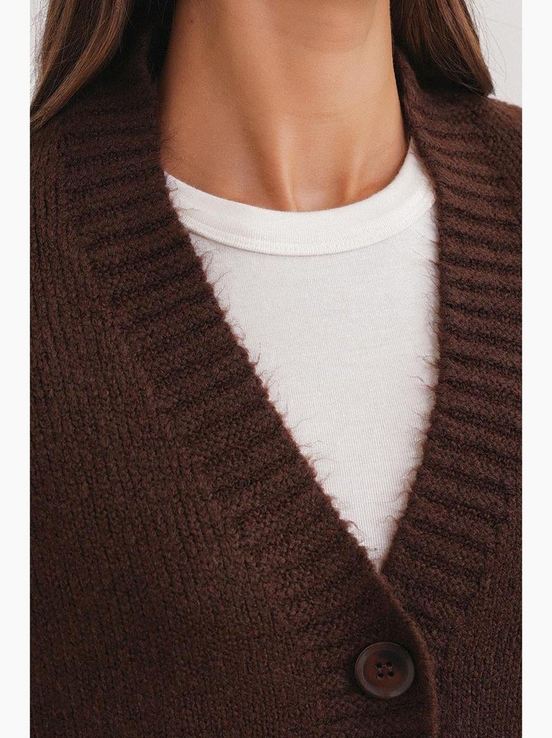 Cardigan en maille côtelée à col en v boutonné mixray Marron foncé - Kiabi