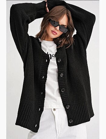 Cardigan en maille côtelée à col en v boutonné mixray