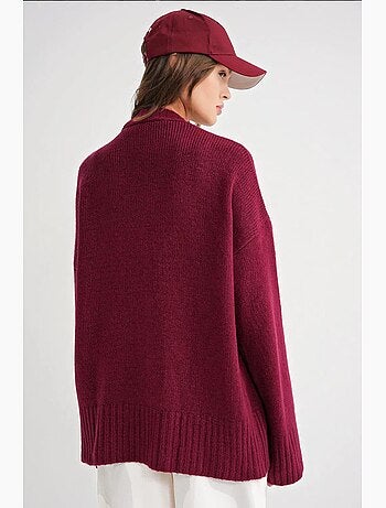 Cardigan en maille côtelée à col en v boutonné mixray