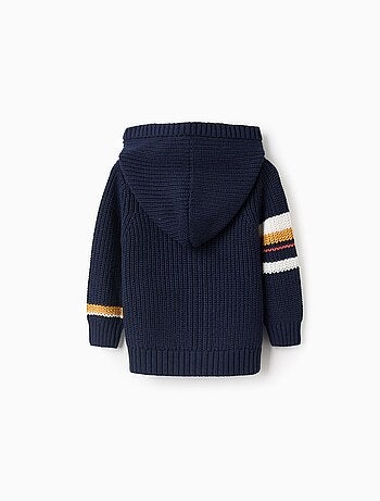 Cardigan en Maille Côtelée avec Capuche et Rayures
