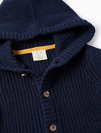 Cardigan en Maille Côtelée avec Capuche et Rayures