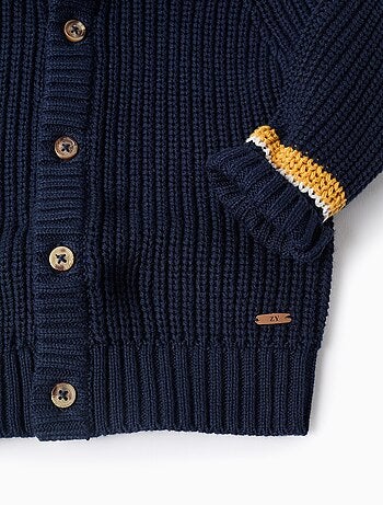 Cardigan en Maille Côtelée avec Capuche et Rayures