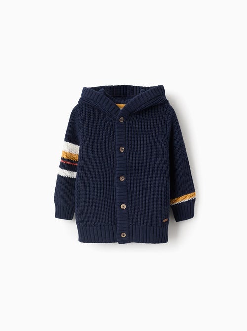 Cardigan en Maille Côtelée avec Capuche et Rayures - Kiabi